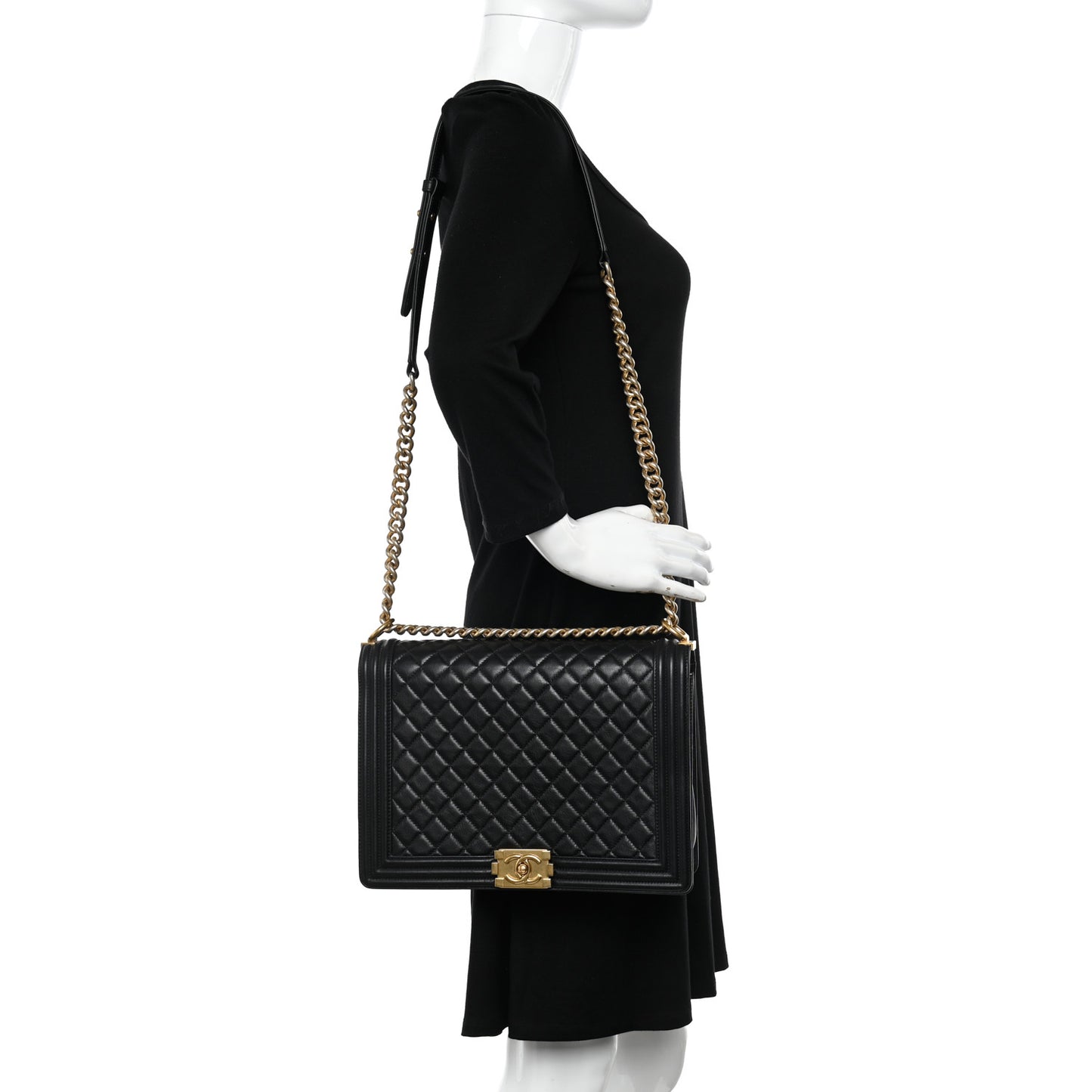 Calfskin Quilted Large Boy Flap Black