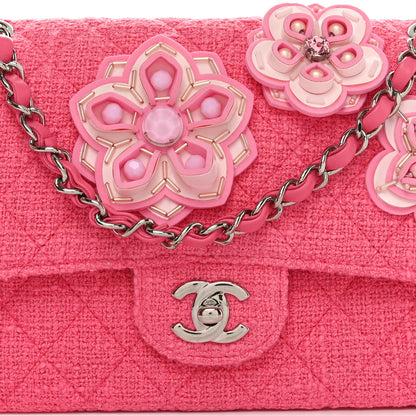 Chanel Tweed Crystal Bead Flower Embellished Quilted Medium Double Flap Pink 8 of 10