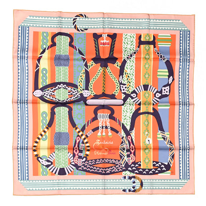 Hermes Silk Fantaisie D’etriers Scarf 90 Rose Abricot Bleu 1 of 5