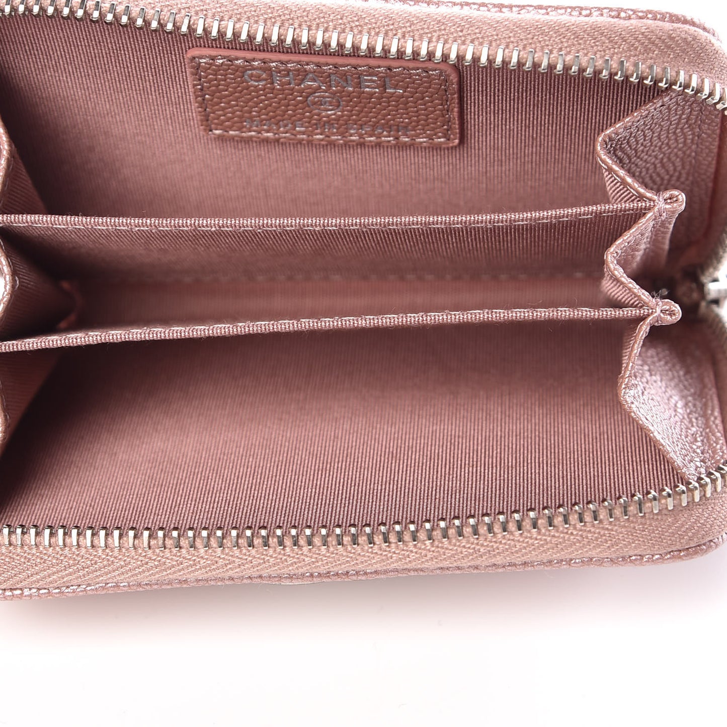 Metallic Caviar Chevron Quilted Vintage Mademoiselle Zip Coin Purse Pink