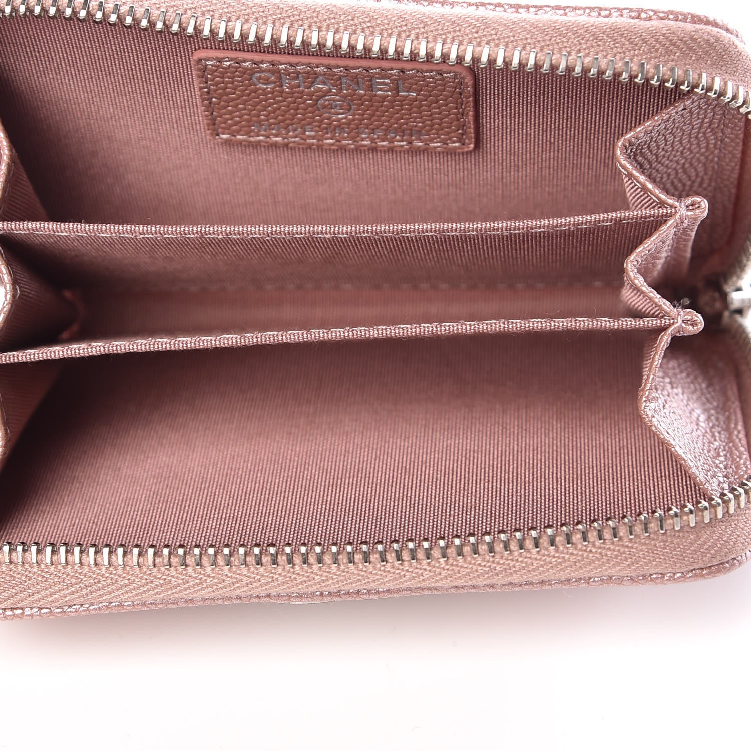 Chanel Metallic Caviar Chevron Quilted Vintage Mademoiselle Zip Coin Purse Pink 5 of 8