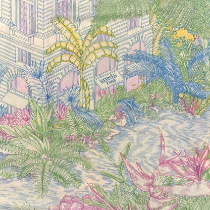 Hermes Cashmere Silk Faubourg Tropical Shawl 140 White Vert Bleu 2 of 3