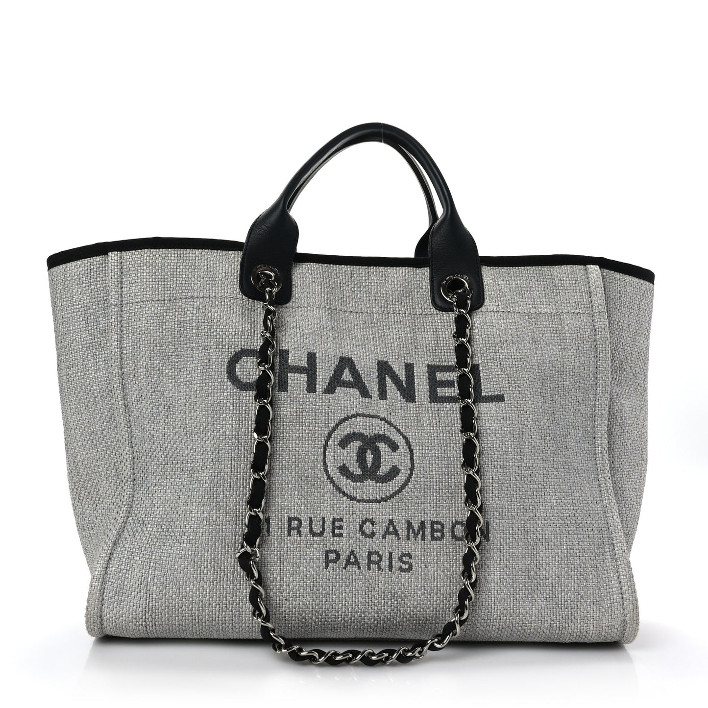 Woven Straw Raffia Medium Deauville Tote Grey