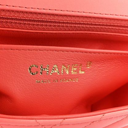 Chanel Lambskin Chevron Quilted Mini Rectangular Flap Coral 5 of 10