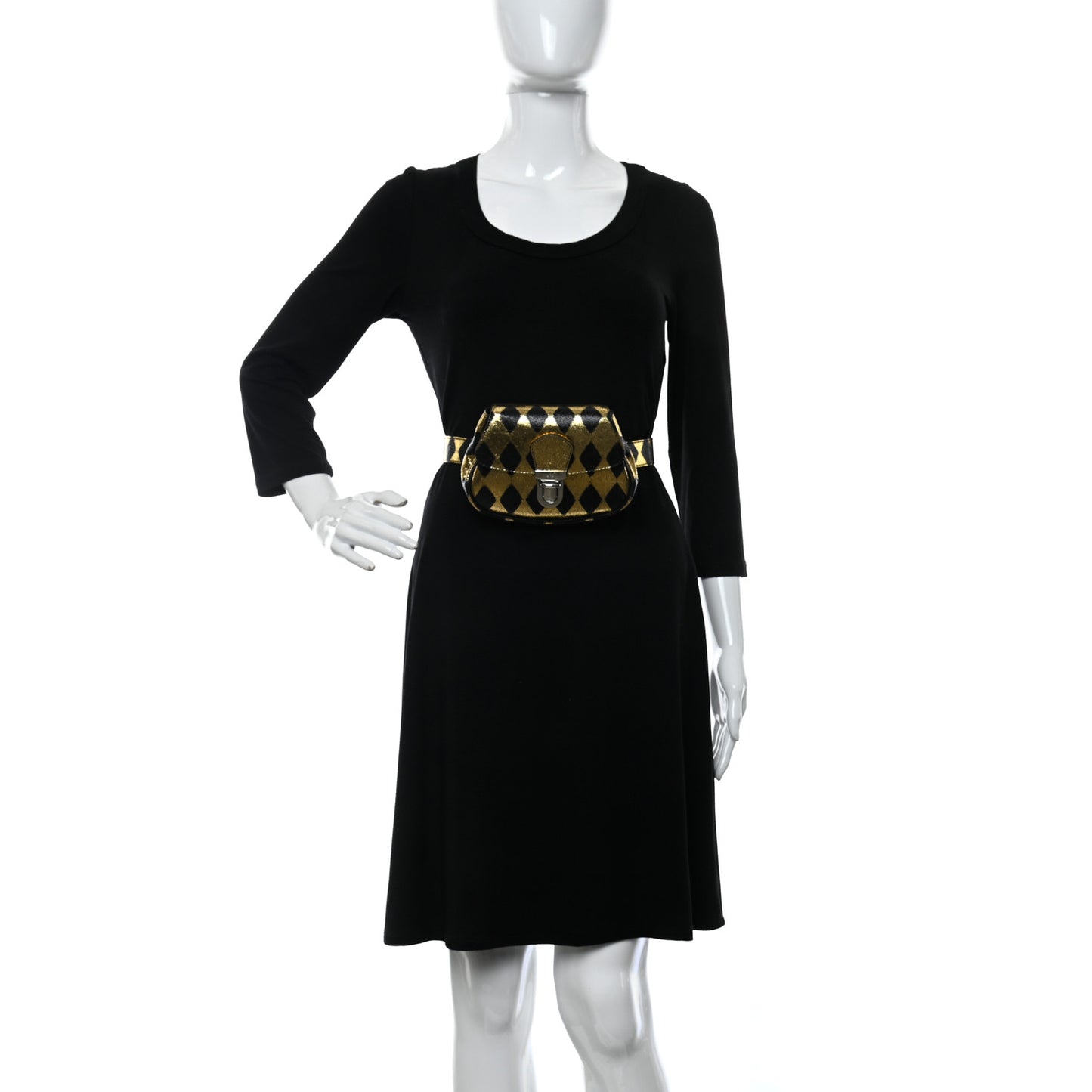 Metallic Cracked Calfskin Belt Bag Gold Black