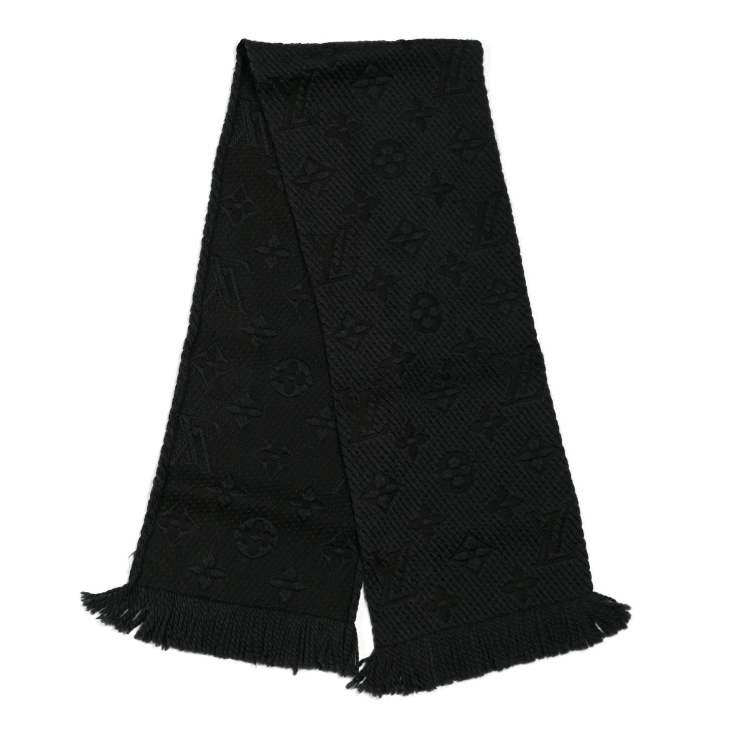 Wool Silk Logomania Scarf Charcoal Grey