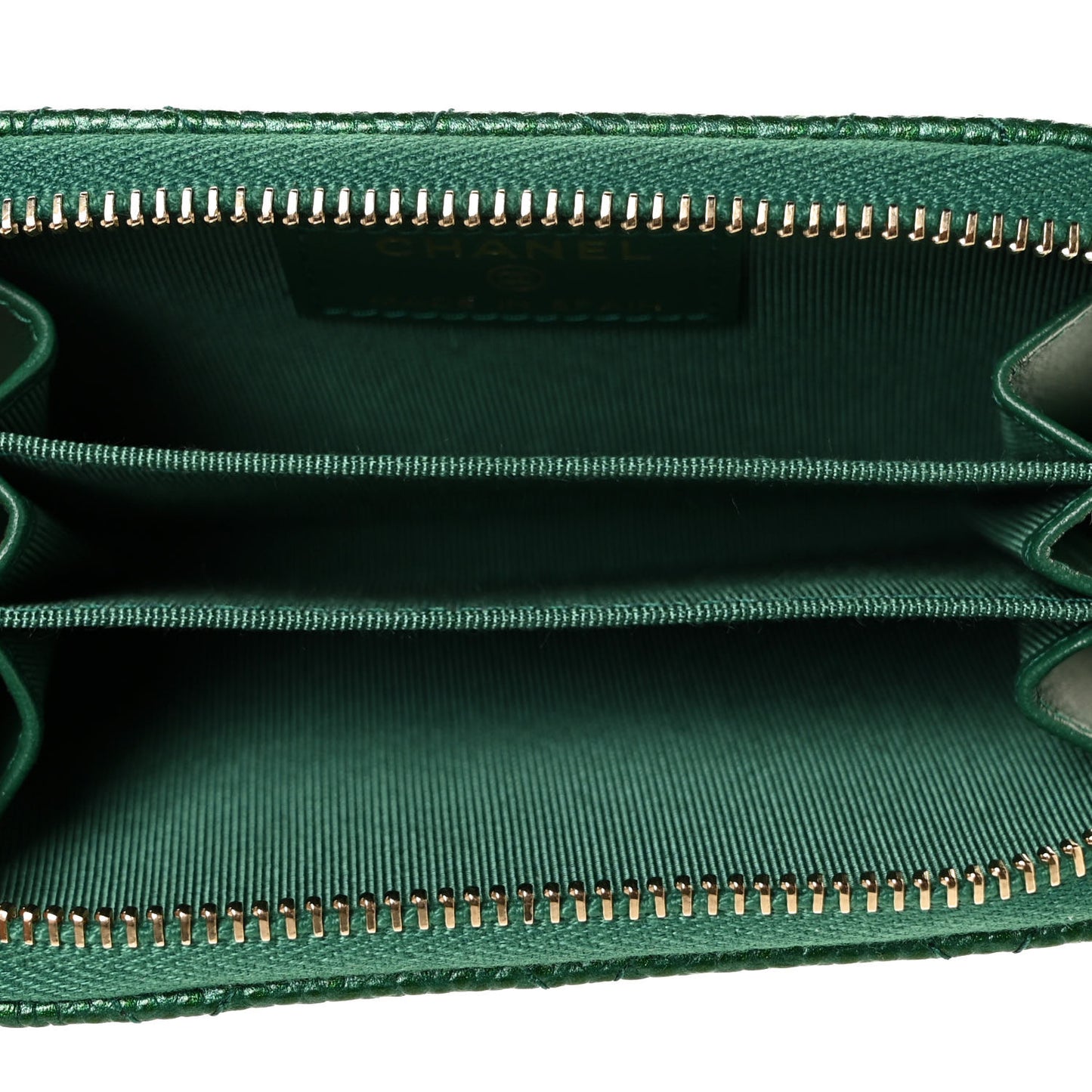 Metallic Caviar Quilted Zip Coin Purse Green