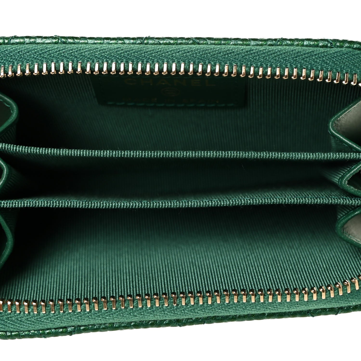 Chanel Metallic Caviar Quilted Zip Coin Purse Green 5 of 10