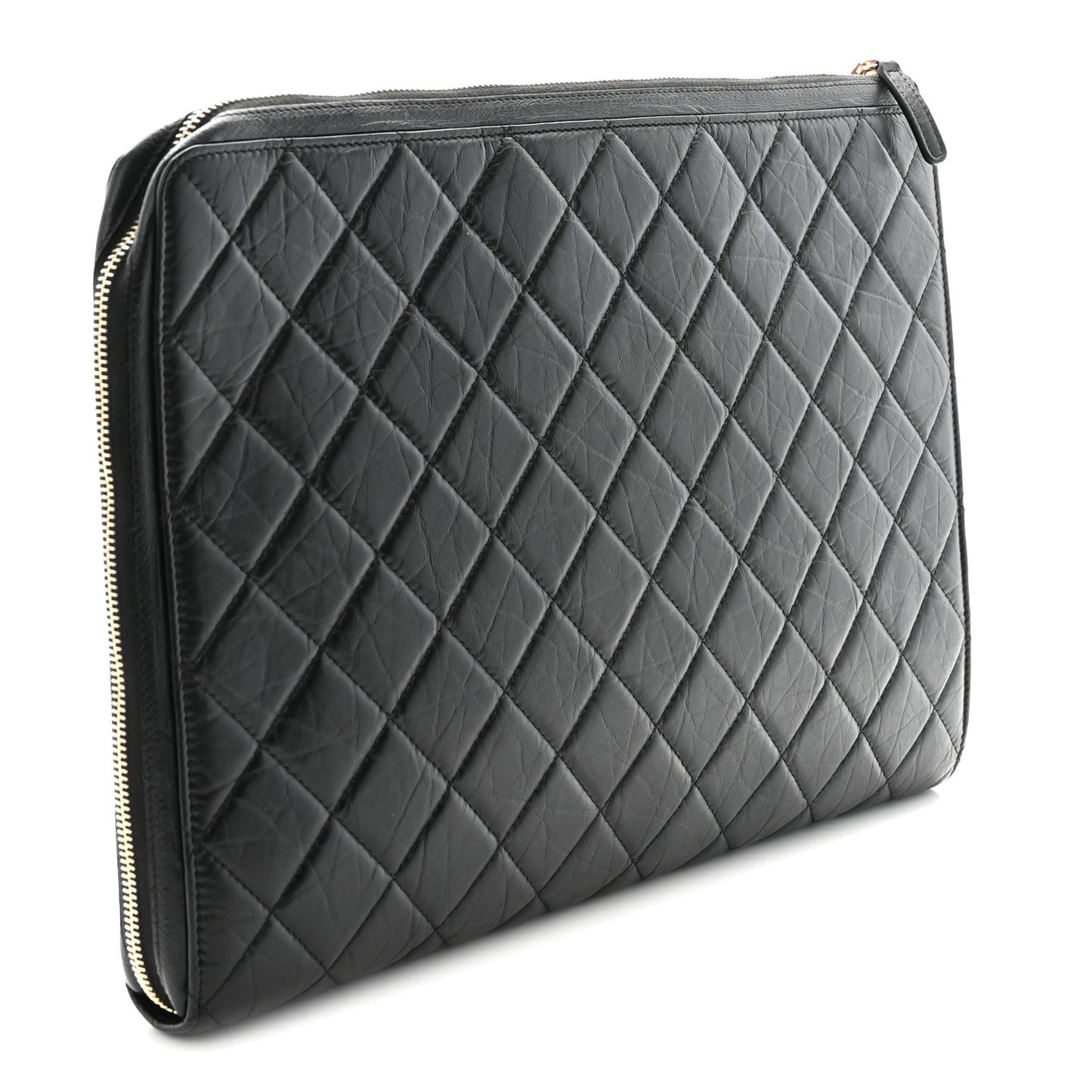 Aged Calfskin Quilted 2.55 Reissue Pouch With Handle Black