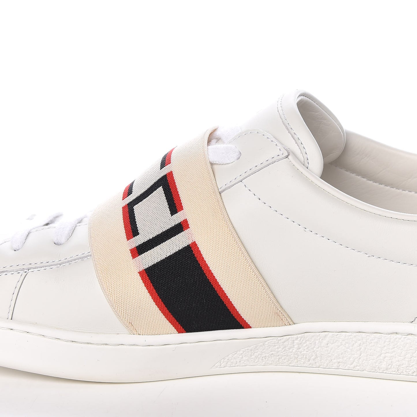 Calfskin Stripe Mens New Ace Sneakers 8 White Ecru Red Flame