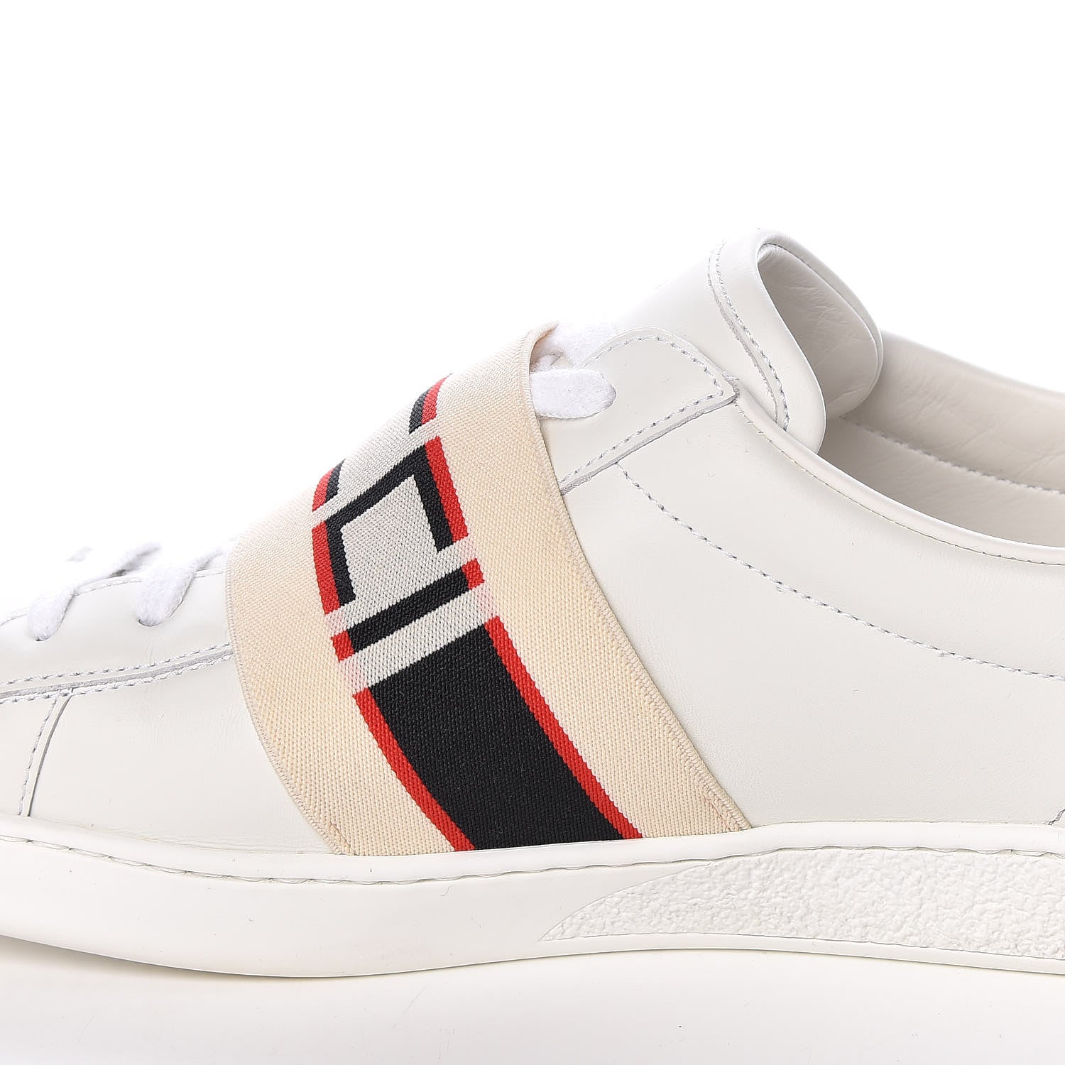 Gucci Calfskin Stripe Mens New Ace Sneakers 8 White Ecru Red Flame 19 of 22
