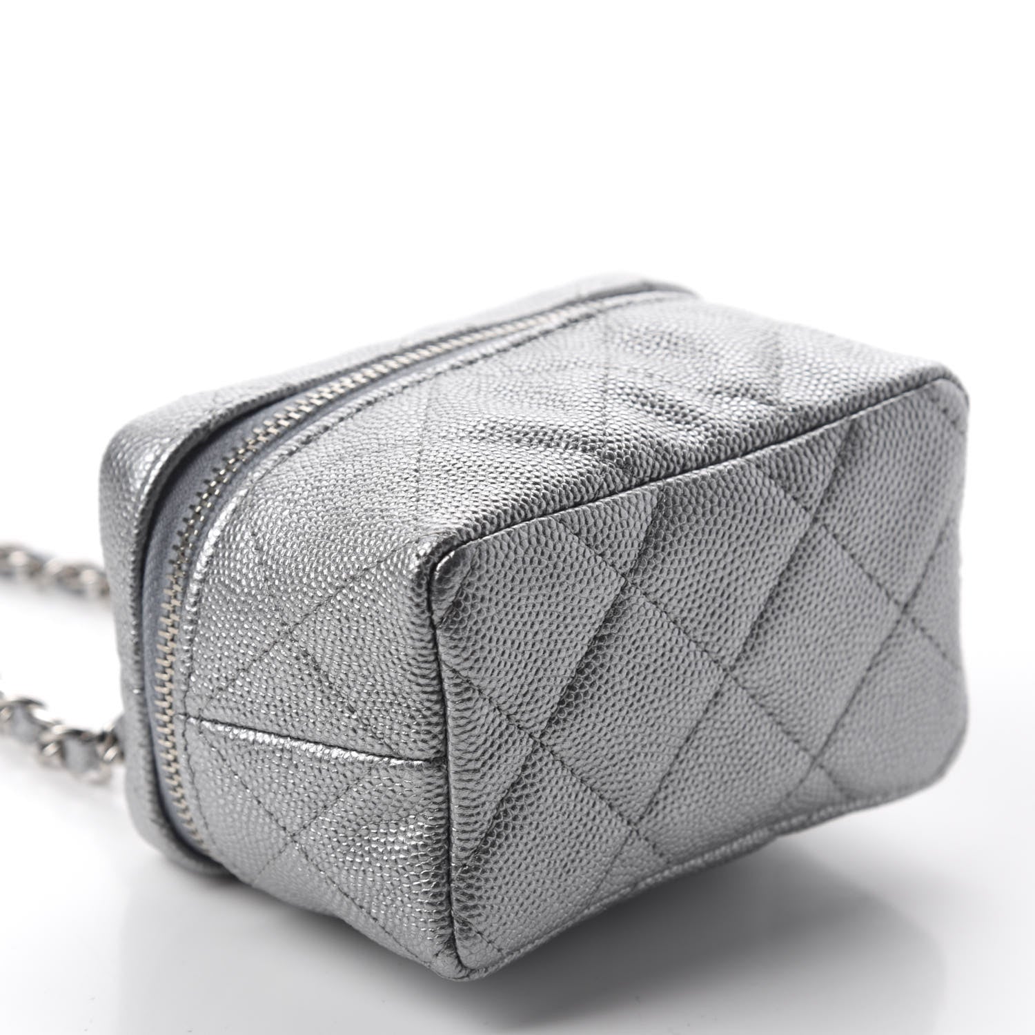 Chanel Metallic Caviar Quilted Mini Top Handle Vanity With Chain Silver 4 of 11