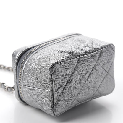Chanel Metallic Caviar Quilted Mini Top Handle Vanity With Chain Silver 4 of 11