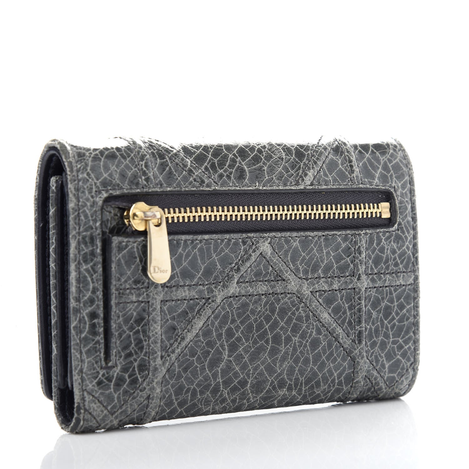 Christian Dior Ceramic Effect Deerskin Cannage Diorama Elancee Wallet Dark Grey 3 of 7