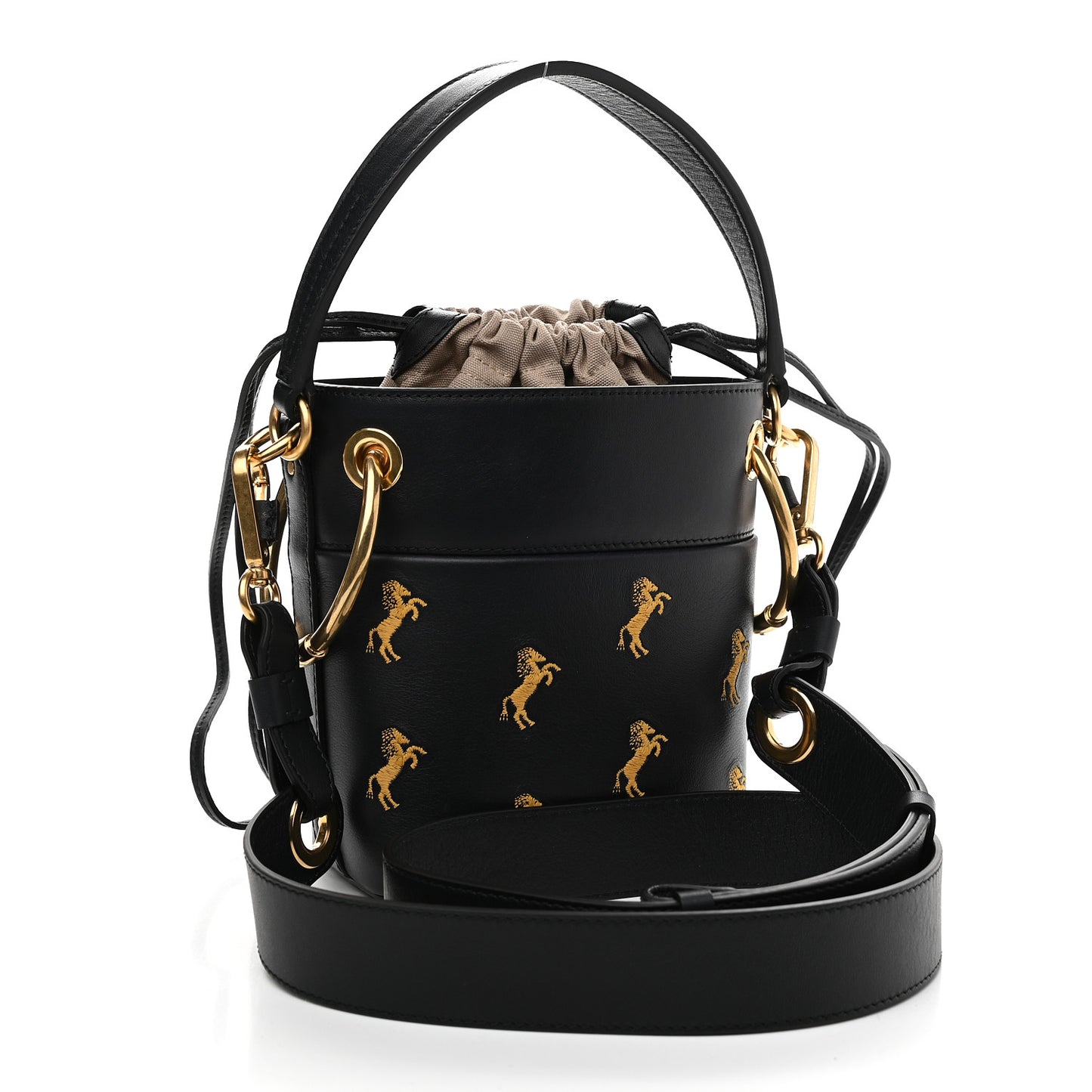 Smooth Calfskin Little Horses Embroidered Mini Roy Bucket Bag Full Blue