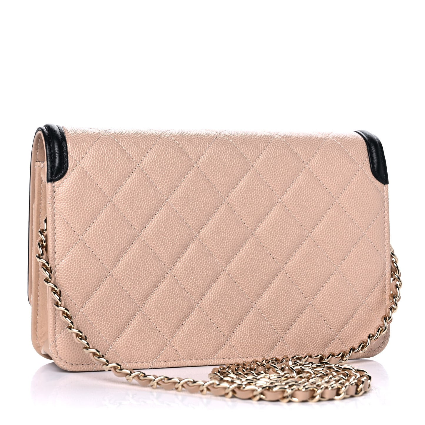 Caviar Quilted CC Filigree Wallet On Chain WOC Beige Black