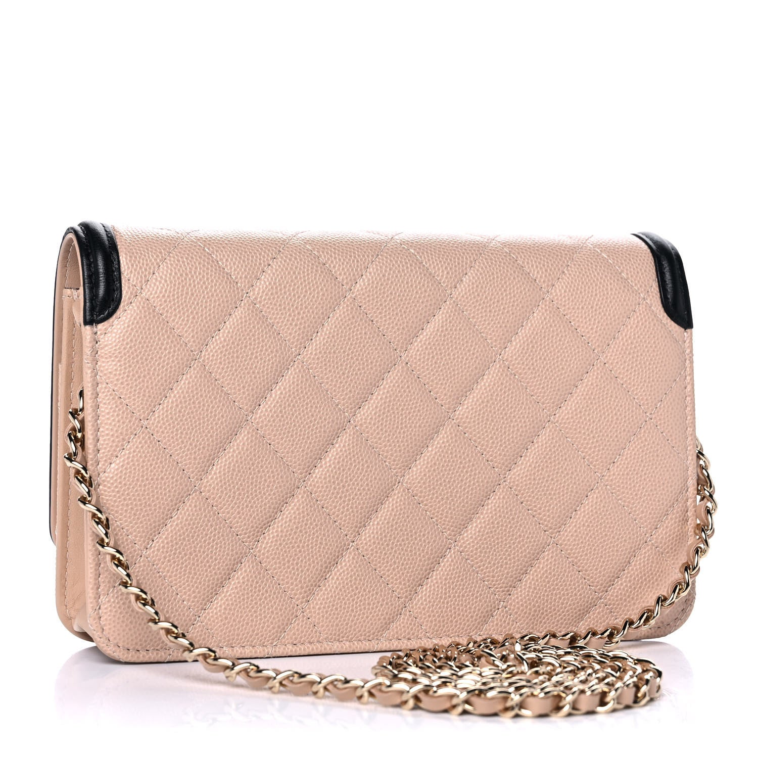 Chanel Caviar Quilted CC Filigree Wallet On Chain WOC Beige Black 3 of 13