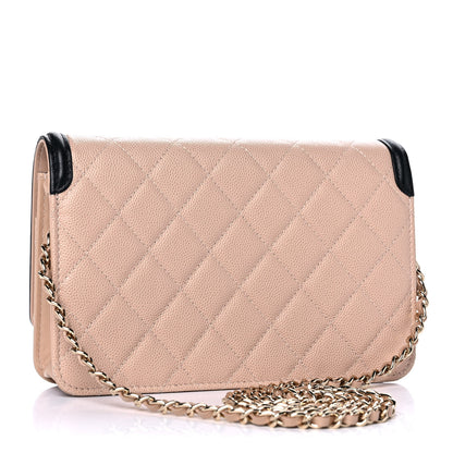 Chanel Caviar Quilted CC Filigree Wallet On Chain WOC Beige Black 3 of 13