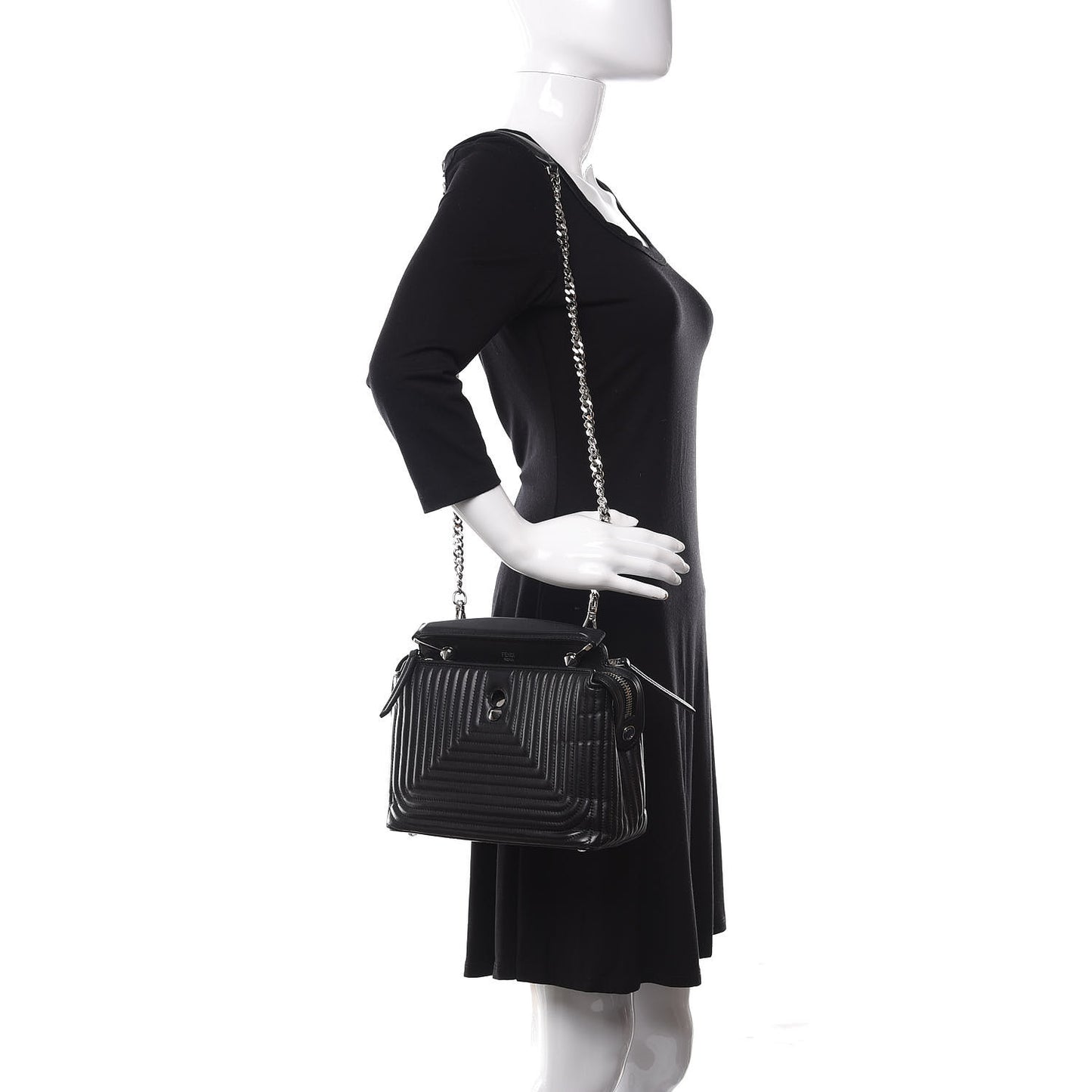 Shiny Nappa Trapuntata Small DotCom Click Top Handle Chain Satchel Black