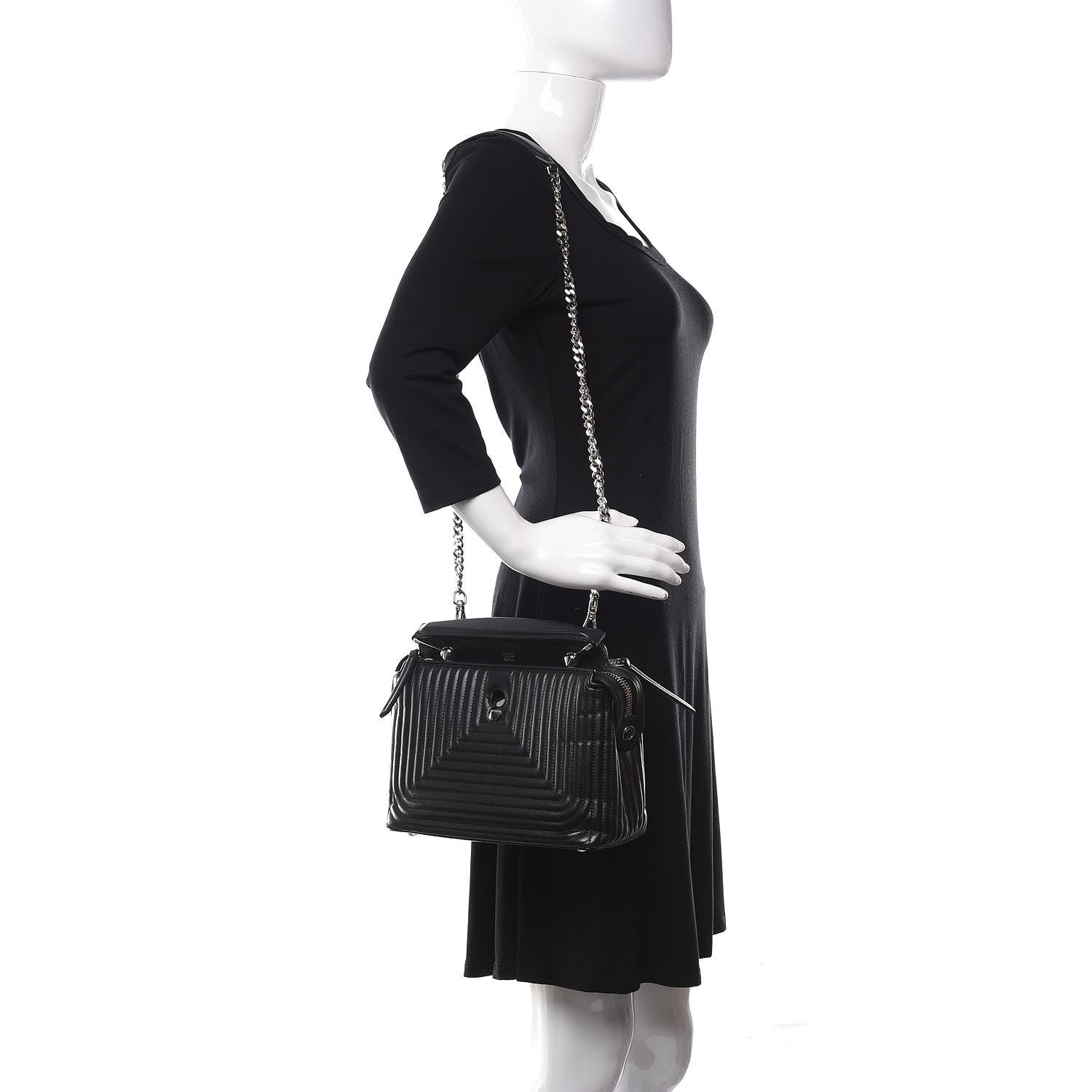 Fendi Shiny Nappa Trapuntata Small DotCom Click Top Handle Chain Satchel Black 2 of 11