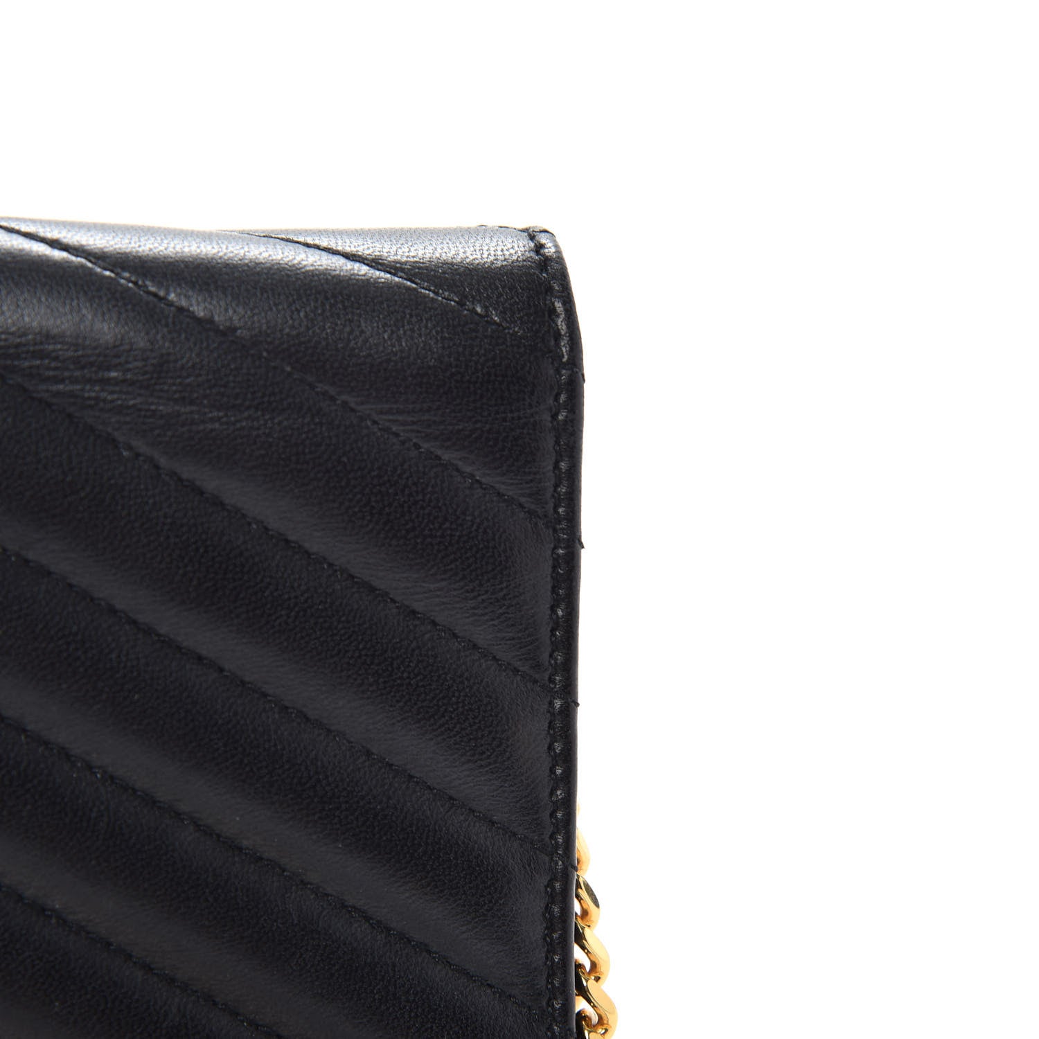 Saint Laurent Grain De Poudre Matelasse Chevron Monogram Envelope Chain Wallet Black 11 of 14