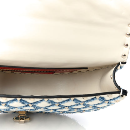 Valentino Garavani Nappa Denim Medium Rockstud Spike Halfmoon Saddle Bag Ivory Blue 6 of 14