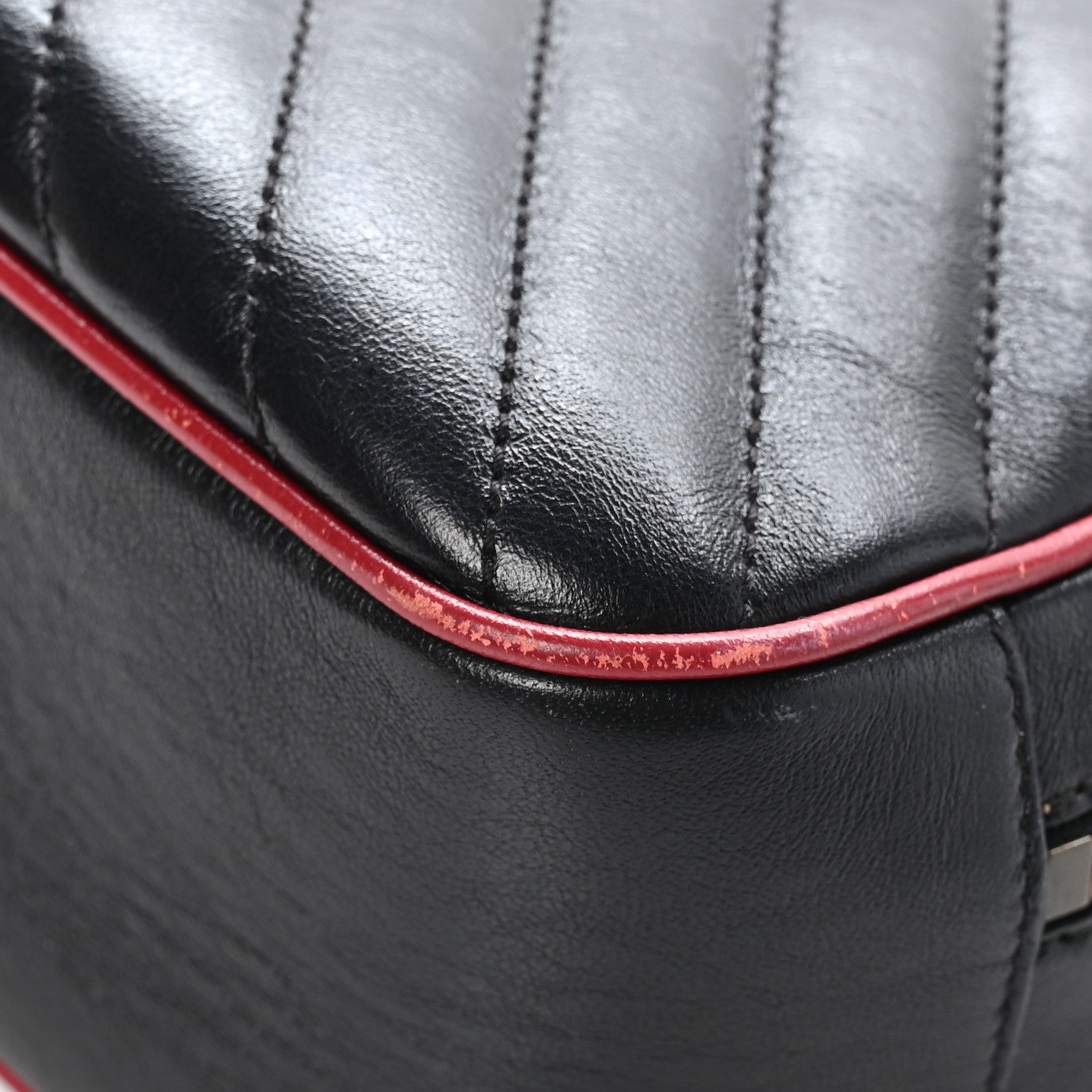 Gucci Vintage Effect Calfskin Matelasse Diagonal Small Torchon GG Marmont Bamboo Top Handle Shoulder Bag Black Romantic Cherry 10 of 13