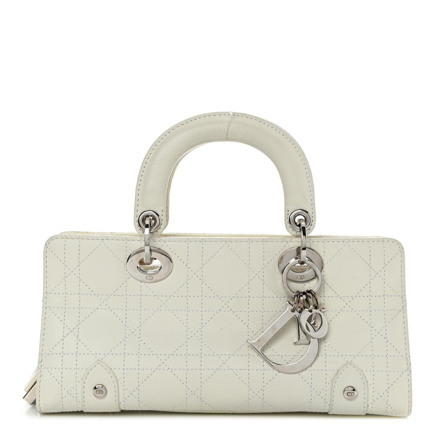 Calfskin Cannage Stitched Small East West Lady Dior White