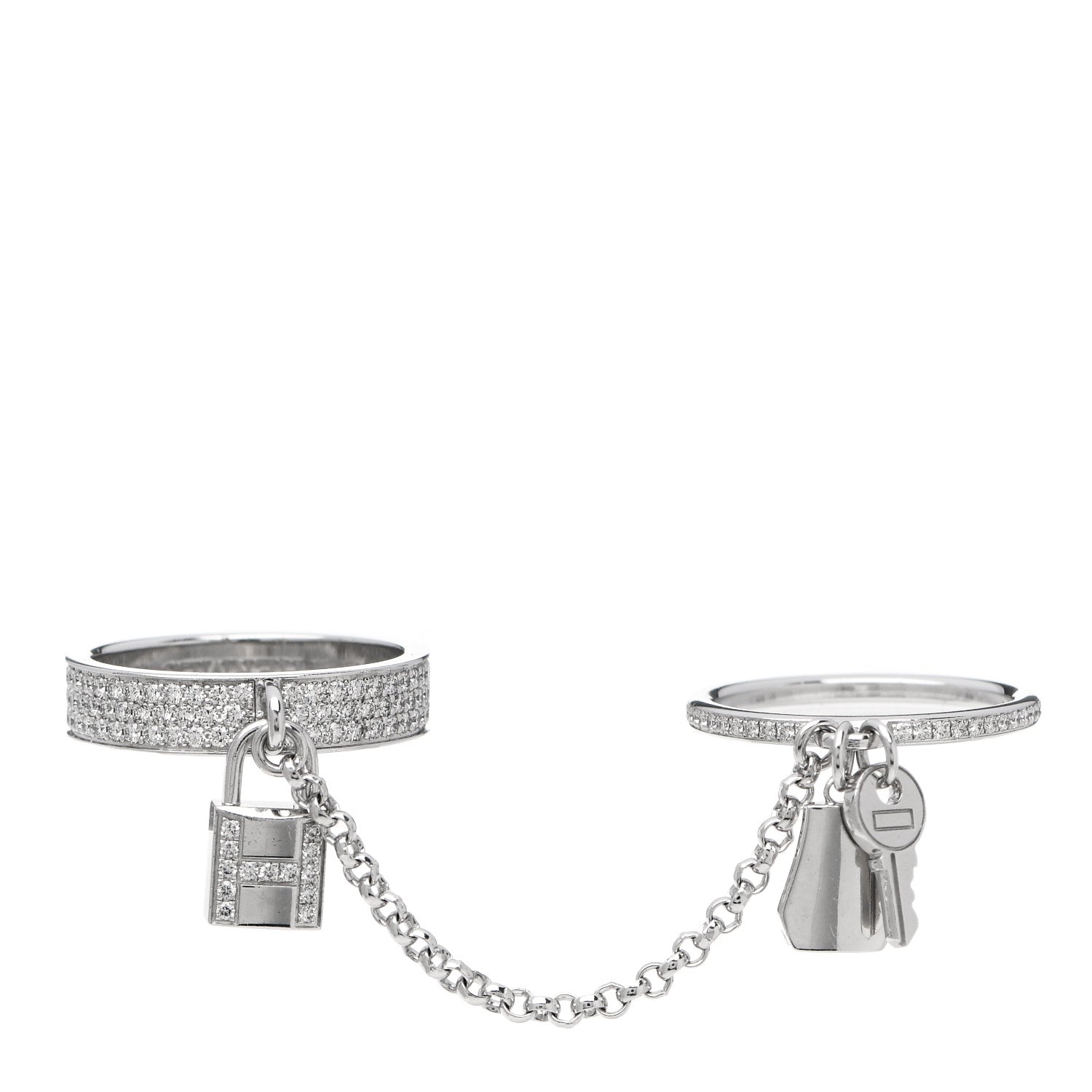Hermes 18K White Gold Diamond Kelly Clochette Double Ring 52 6 1 of 7