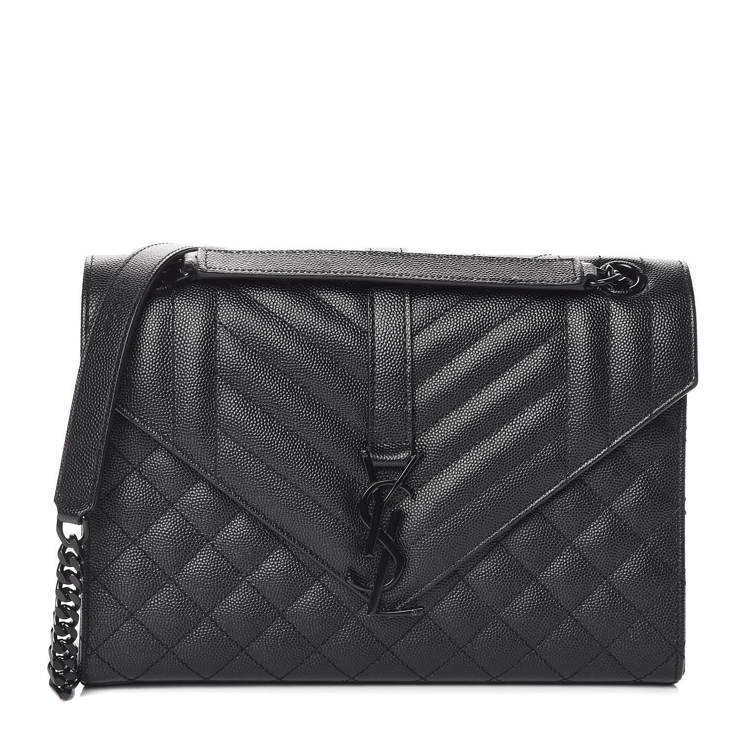 Saint Laurent Grain De Poudre Textured Mixed Matelasse Triquilt Medium Monogram Satchel Black 1 of 10