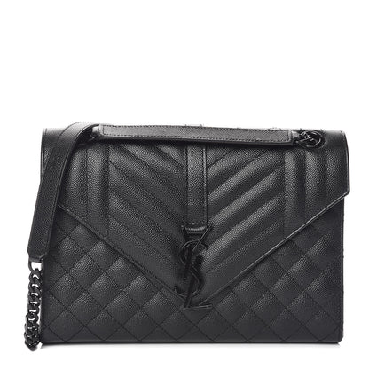 Saint Laurent Grain De Poudre Textured Mixed Matelasse Triquilt Medium Monogram Satchel Black 1 of 10