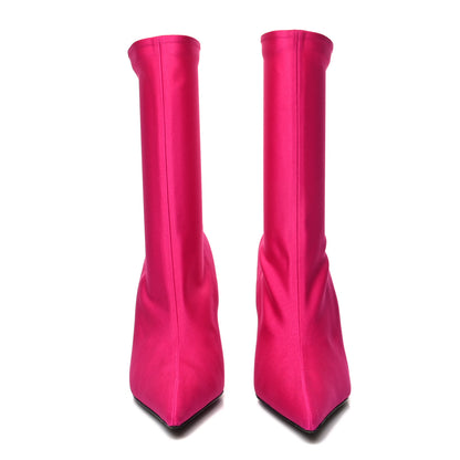 Balenciaga Jersey Crepe Extreme Pointed Toe Knife Booties 39 Dark Pink 2 of 7