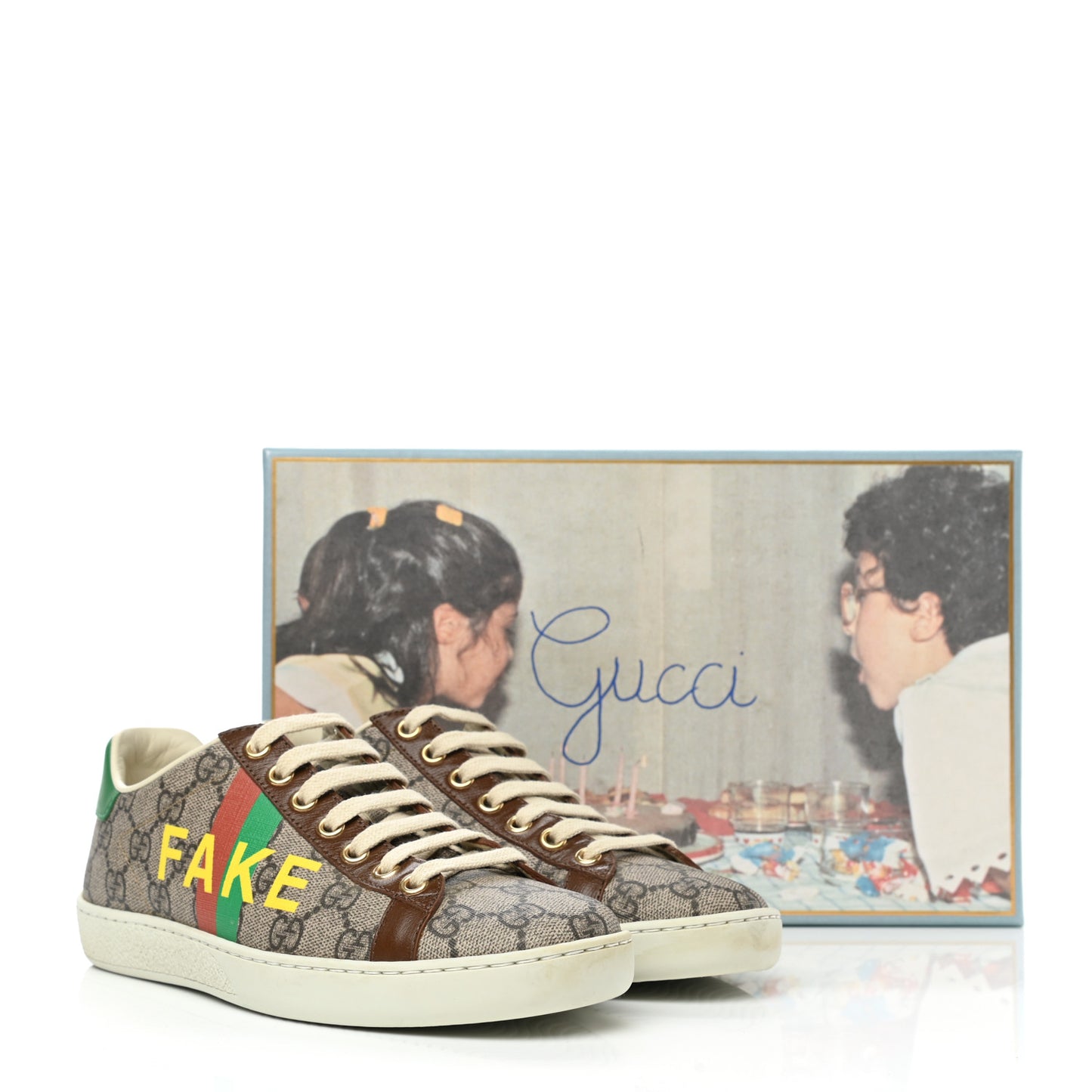 GG Supreme Monogram Fake/Not Womens Ace Sneakers 35.5 Beige New Shamarock Brown Sugar