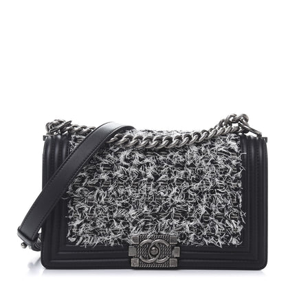Chanel Tweed Calfskin Medium Boy Flap Black White 1 of 11