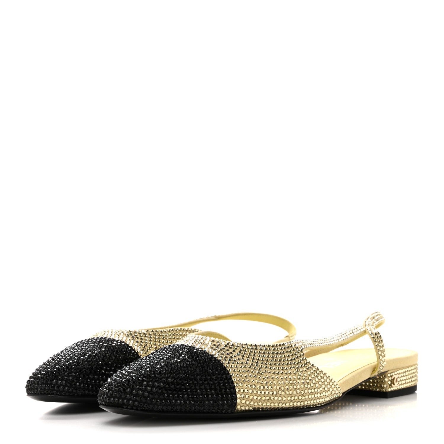 Chanel Strass Grosgrain Cap Toe CC Slingback Flats 39 Yellow Black 4 of 10