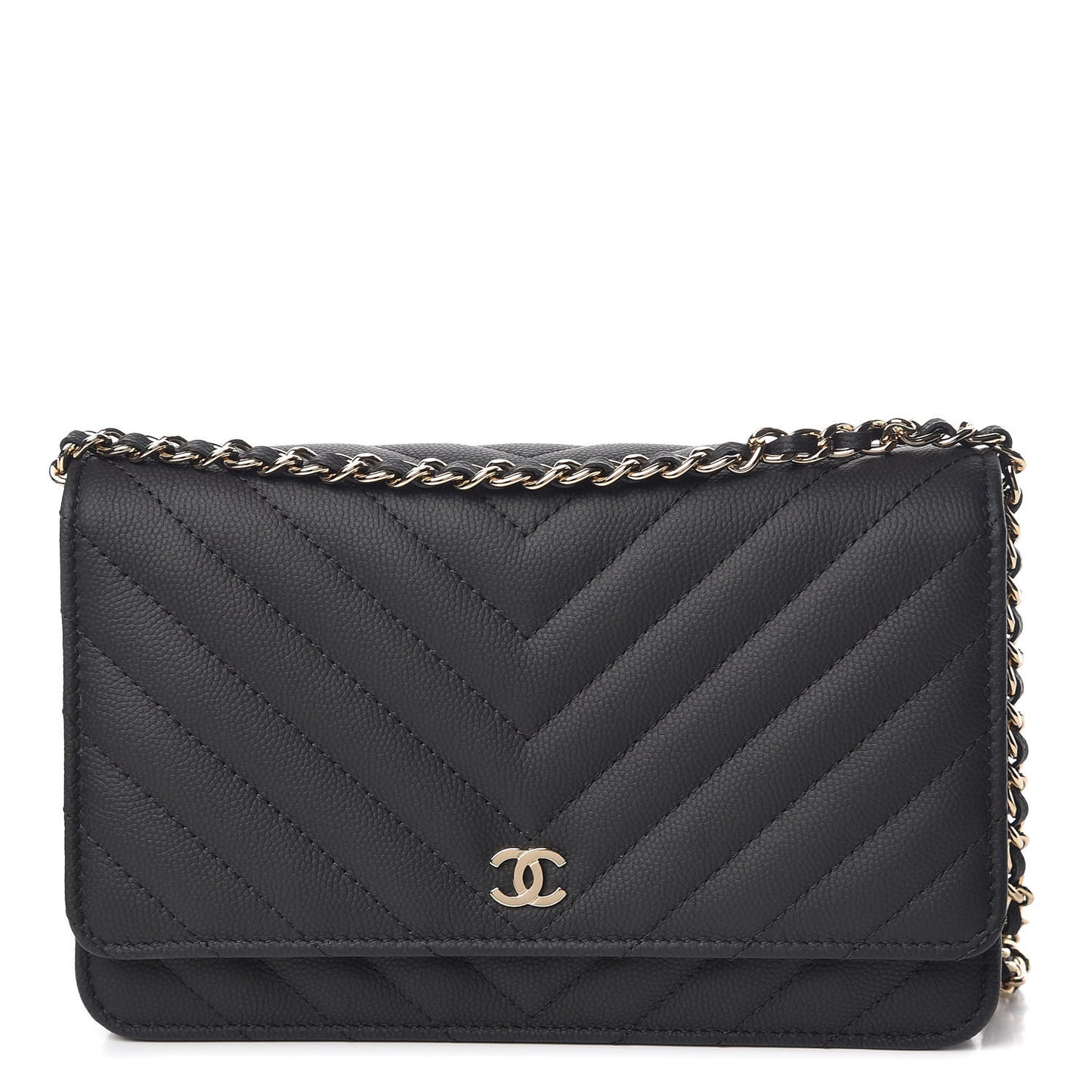 Caviar Chevron Quilted Wallet On Chain WOC Black