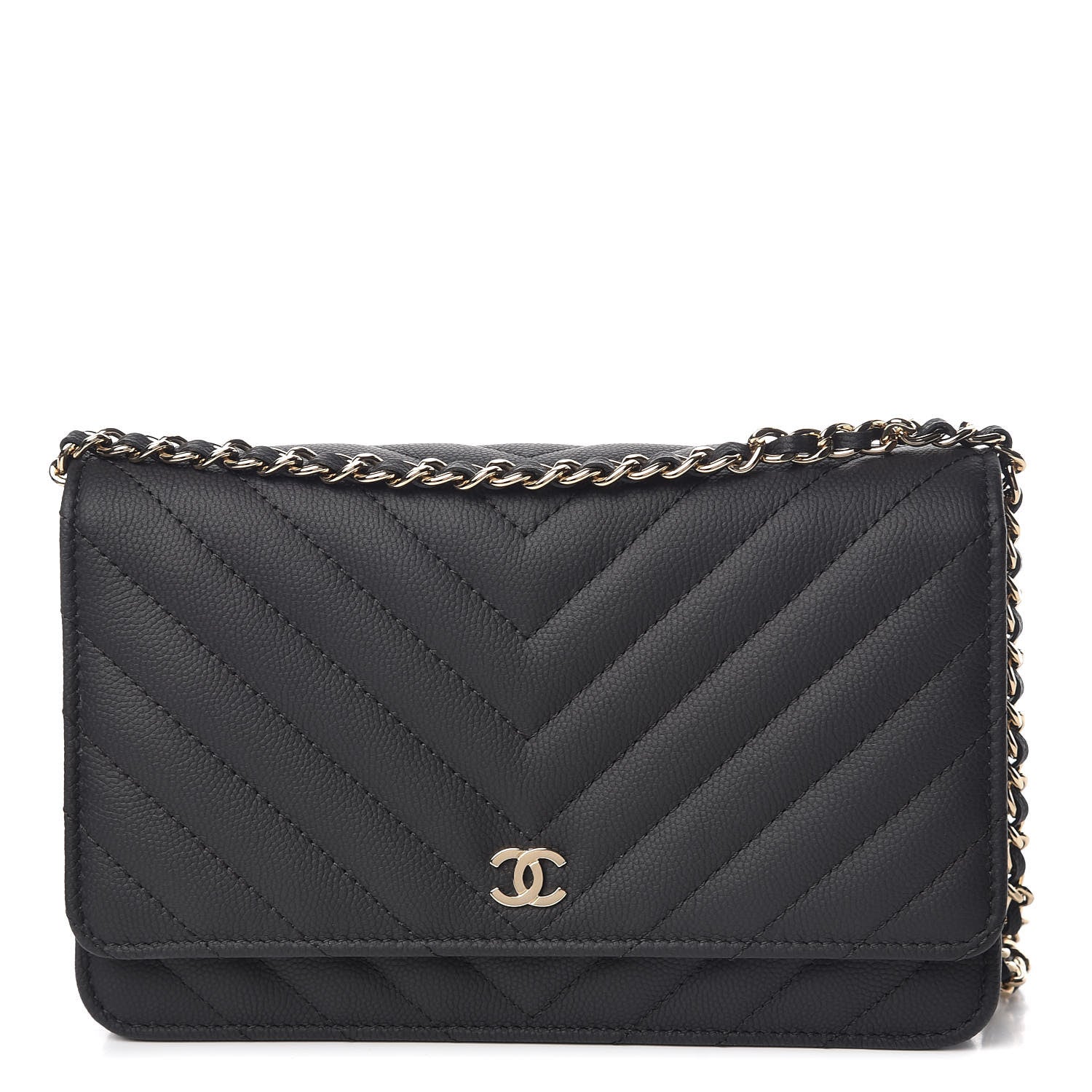 Chanel Caviar Chevron Quilted Wallet On Chain WOC Black 1 of 11