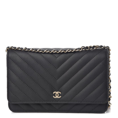 Chanel Caviar Chevron Quilted Wallet On Chain WOC Black 1 of 11