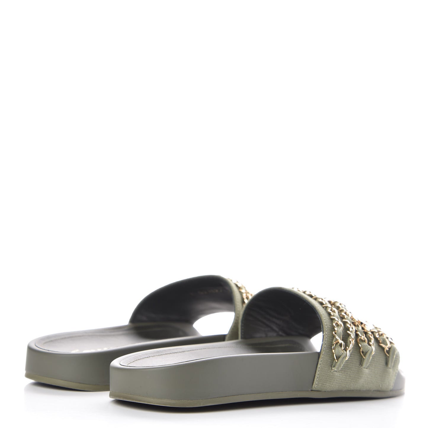 Canvas Chain Flat Sandals 38 Khaki