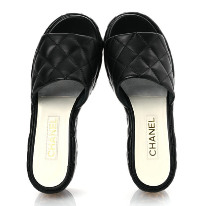 Chanel Lambskin Quilted Camelia CC Wedge Sandal Mules 39.5 Black 2 of 13