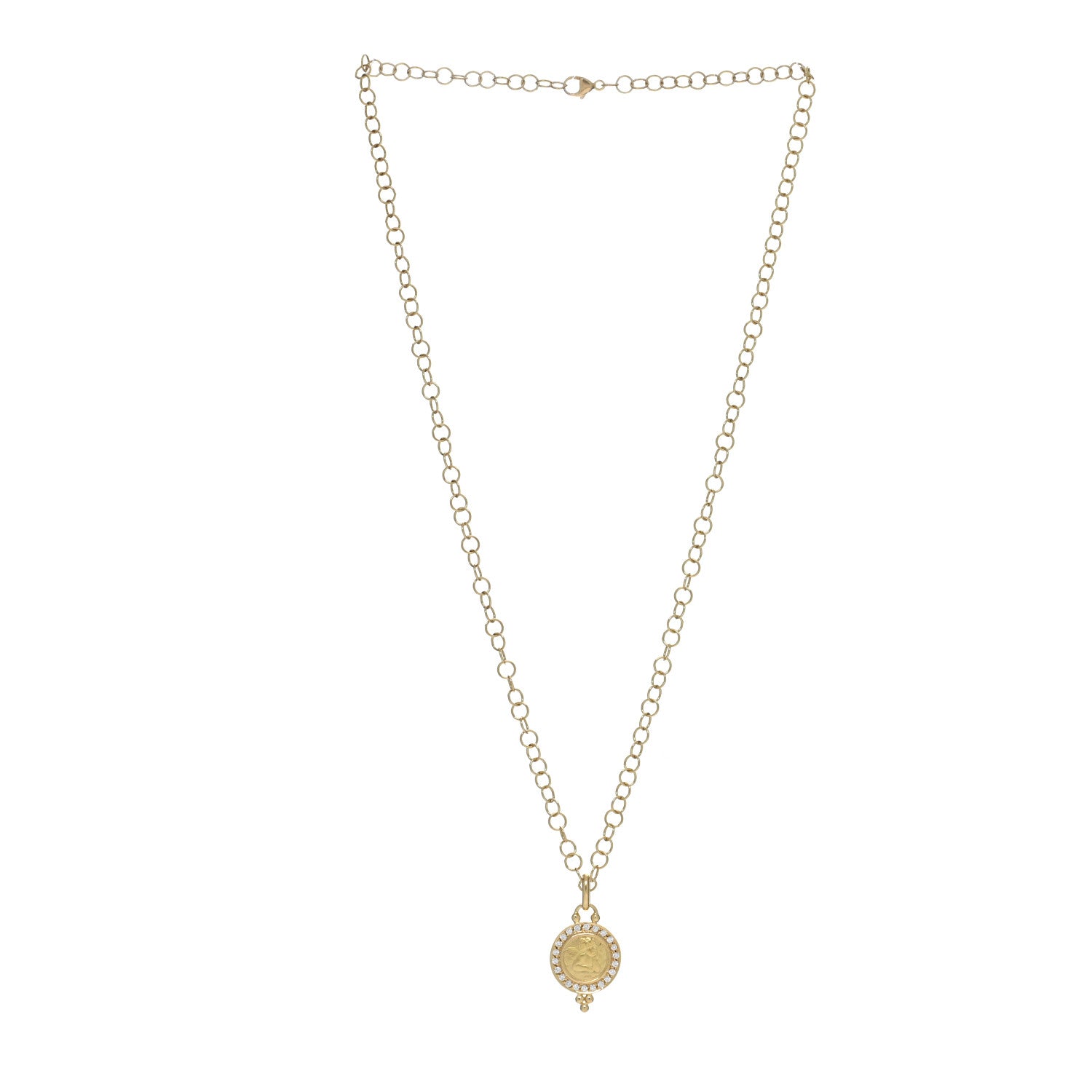 Temple St. Clair 18K Yellow Gold Diamond 10mm Pave Angel Pendant Link Chain Necklace 2 of 5