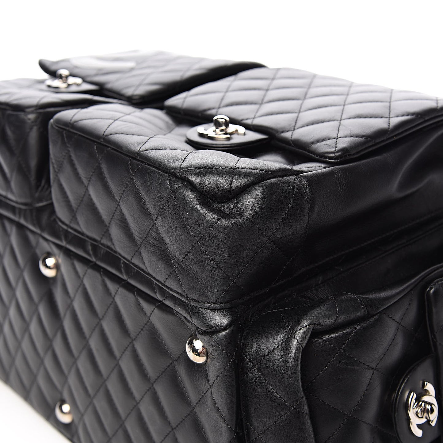 Calfskin Quilted XL Cambon Multipocket Reporter Black White