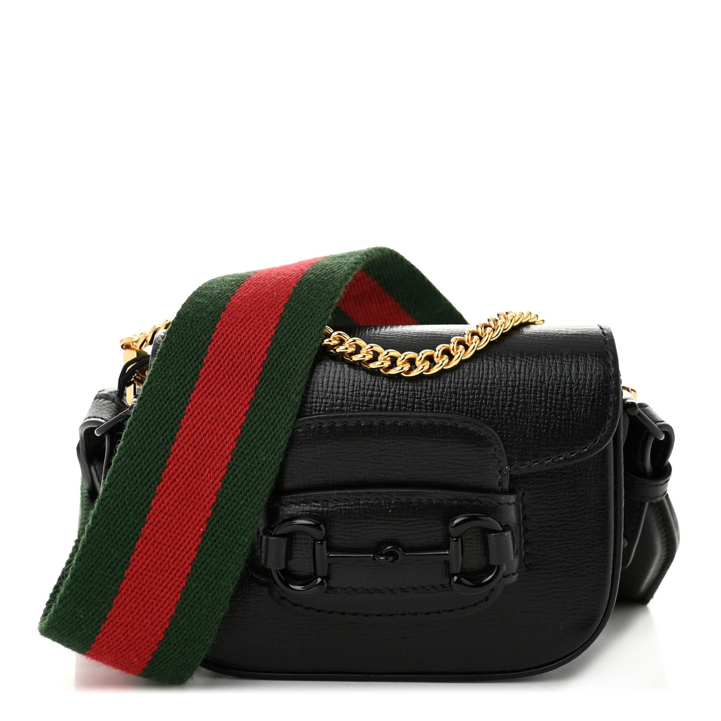 Azalea Calfskin Web Monochrome Horsebit 1955 Wallet On Strap Black