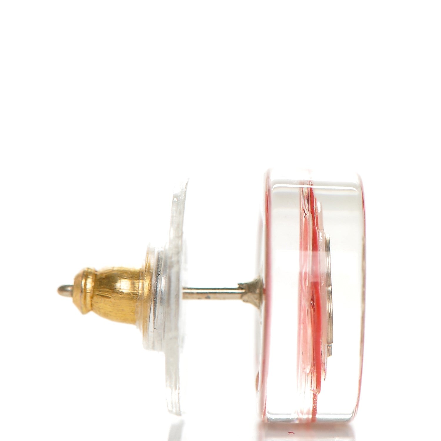 Chanel Resin CC Earrings Gold Transparent Pink 2 of 3