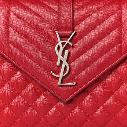 Saint Laurent Grain De Poudre Textured Mixed Matelasse Triquilt Medium Monogram Satchel Rouge Eros 8 of 10