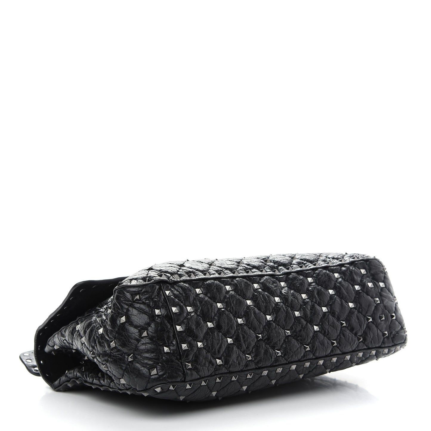 Craquele Nappa Large Rockstud Spike Shoulder Bag Black