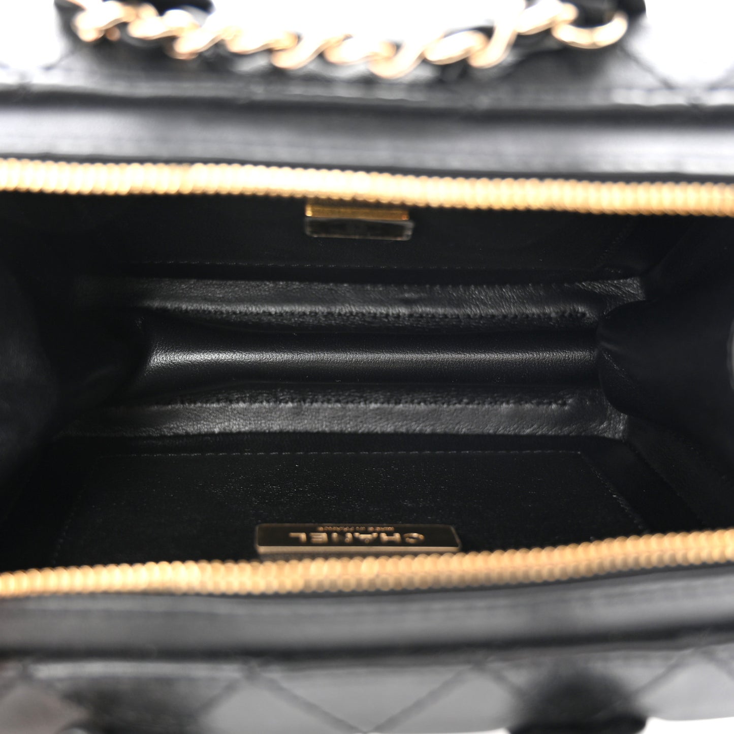 Calfskin Quilted Small Studded Square Vanity Case Black