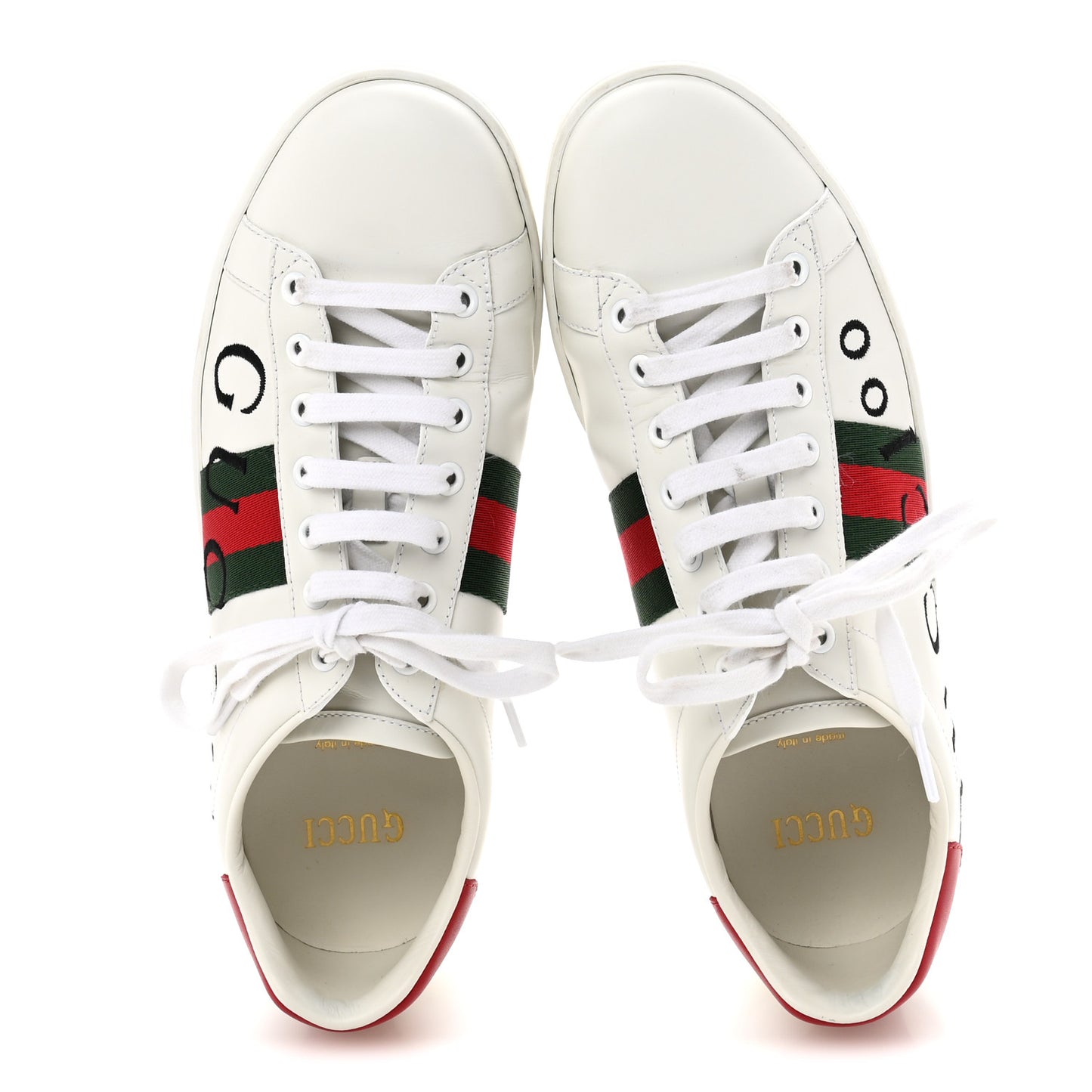 Calfskin Gucci 100 Womens Ace Sneakers 39.5 White Hibiscus Red