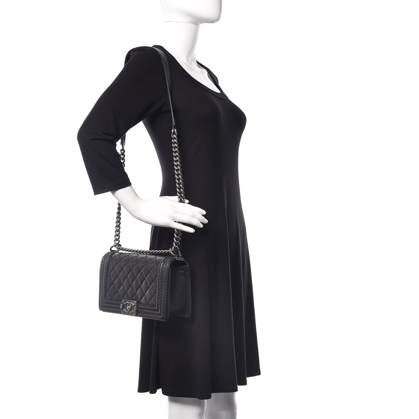 Calfskin Double Stitch Medium Boy Flap Black