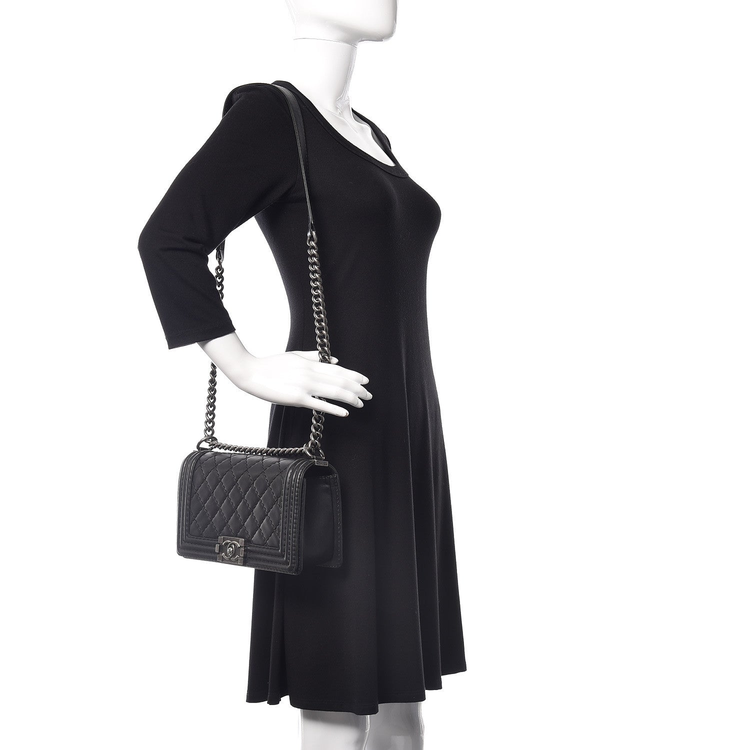 Chanel Calfskin Double Stitch Medium Boy Flap Black 2 of 9